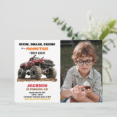 Rode Monster Truck Verjaardag Uitnodigingen foto (Staand voorkant)