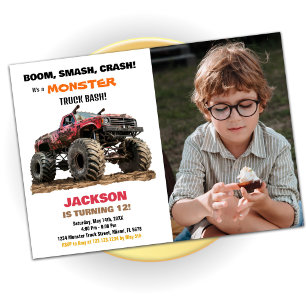 Rode Monster Truck Verjaardag Uitnodigingen foto
