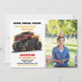 Rode Monster Truck Verjaardag Uitnodigingen Foto (Voorkant)