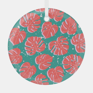 Rode monstera: groen tropisch patroon glas ornament