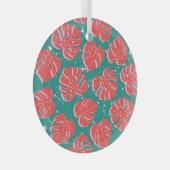 Rode monstera: groen tropisch patroon glas ornament (Voorkant Rechts)