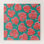 Rode monstera: groen tropisch patroon legpuzzel (Horizontaal)
