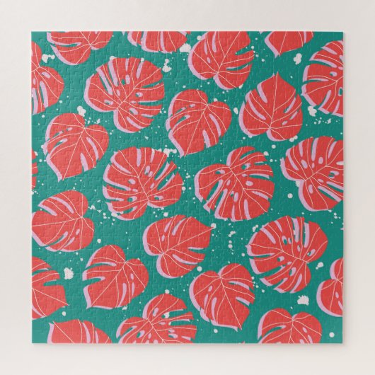 Rode monstera: groen tropisch patroon legpuzzel (Verticaal)