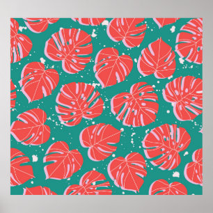 Rode monstera: groen tropisch patroon poster