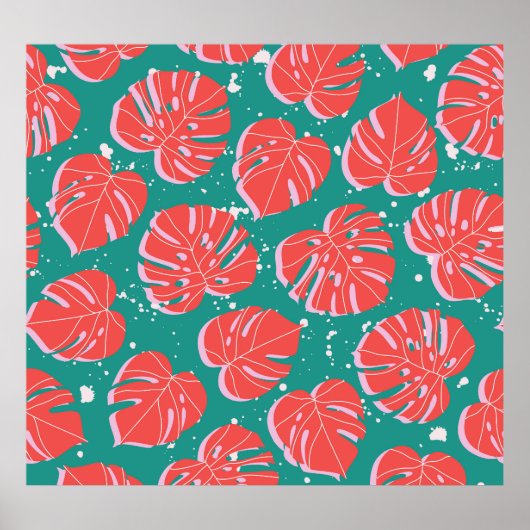 Rode monstera: groen tropisch patroon poster (Voorkant)