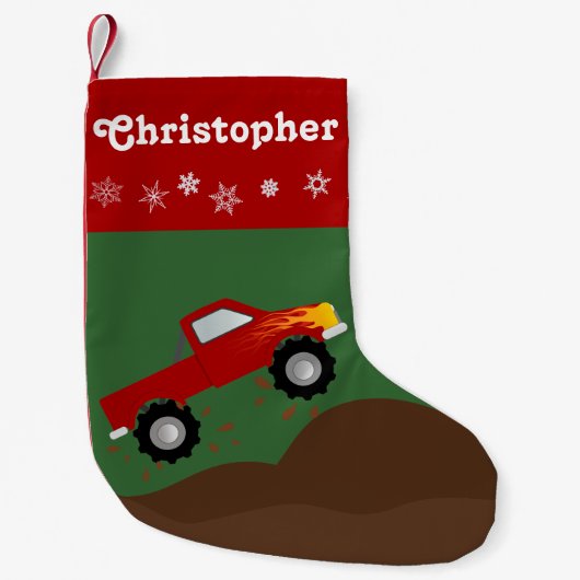 Rode Monstertruck Persoonlijk Kleine Kerstsok (Voorkant)