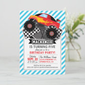 Rode monstervrachtwagen; geruite vlag; blauwe stre kaart (Staand voorkant)