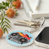 Rode monstervrachtwagen; geruite vlag; blauwe stre sleutelhanger (Voorkant Rechts)