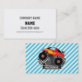 Rode monstervrachtwagen; geruite vlag; blauwe stre visitekaartje (Voorkant / Achterkant)