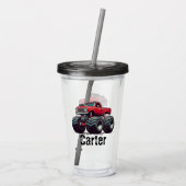Rode monsterwagen acryl drinkbeker (Achterkant)