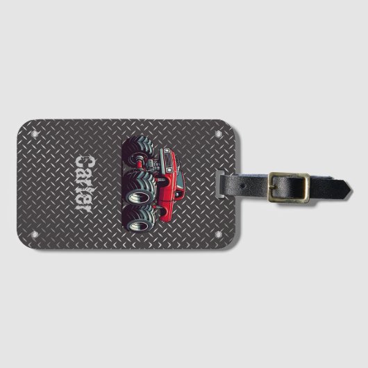 Rode monsterwagen bagagelabel (Voorkant (horizontaal))