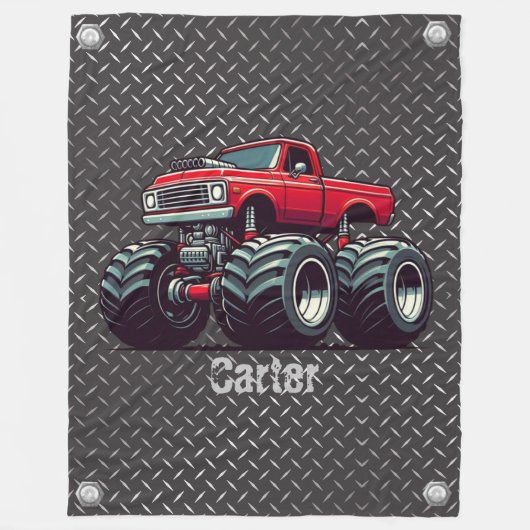 Rode monsterwagen fleece deken (Voorkant)