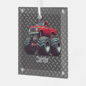 Rode monsterwagen glas ornament (Voorkant links)