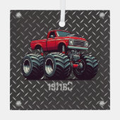 Rode monsterwagen glas ornament (Achterkant)