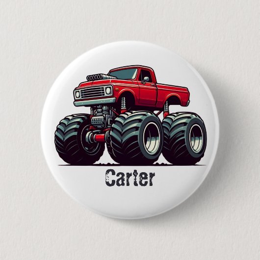 Rode monsterwagen ronde button 5,7 cm (Voorkant)