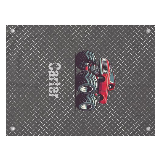 Rode monsterwagen tafelkleed (Voorkant (Horizontaal))