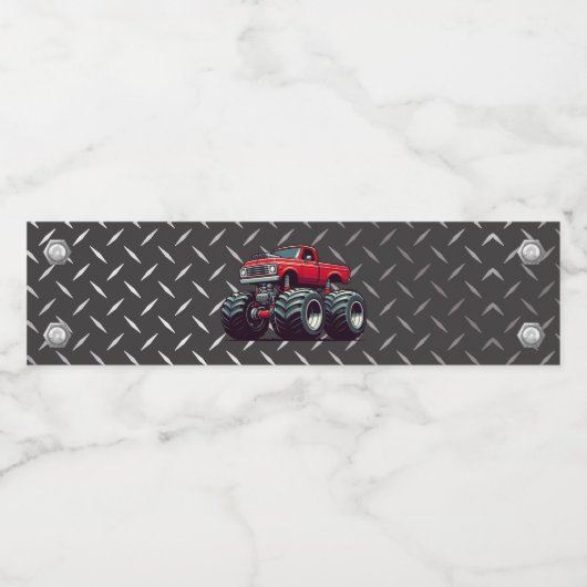 Rode monsterwagen waterfles etiket (Enkel label)