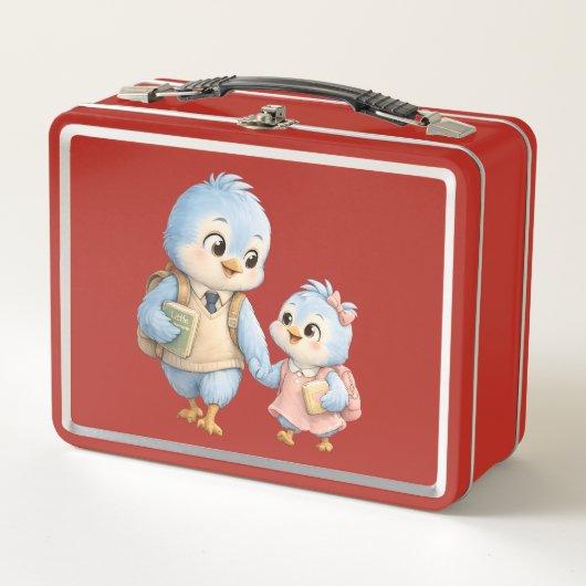 Rode Moppige Vogel Broers en Zusters Lunchbox (Voorkant)