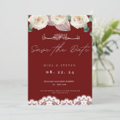 Rode moslim uitnodiging bloem kant opslaan de datu (Staand voorkant)