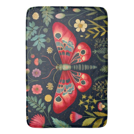 Rode mot in de nachttuin badmat (Voorkant Verticaal)