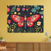 Rode mot in de nachttuin canvas afdruk (Insitu (Woonkamer))