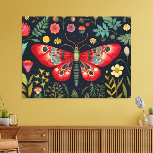 Rode mot in de nachttuin canvas afdruk (Insitu (Woonkamer))