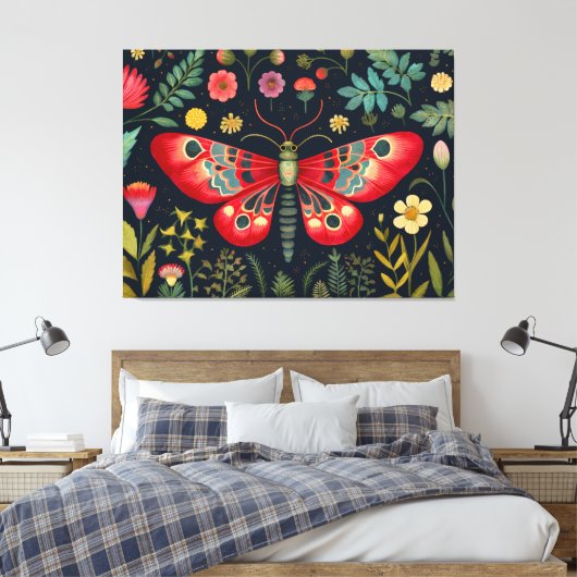 Rode mot in de nachttuin canvas afdruk (Insitu (Slaapkamer))