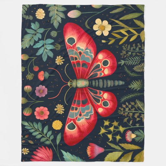 Rode mot in de nachttuin fleece deken (Voorkant)
