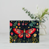 Rode mot in de nachttuin folie feestdagen briefkaart (Staand Voorkant)