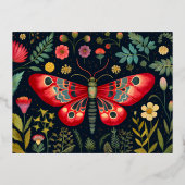 Rode mot in de nachttuin folie feestdagen briefkaart (Voorkant)