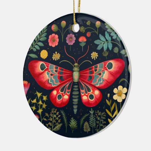 Rode mot in de nachttuin keramisch ornament (Links)