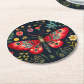 Rode mot in de nachttuin ronde kartonnen onderzetter (Gebogen)