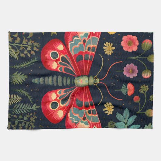 Rode mot in de nachttuin theedoek (Horizontaal)