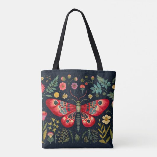 Rode mot in de nachttuin tote bag (Achterkant)
