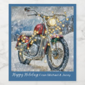 Rode motorfiets met kerstverlichting wijn etiket (Enkel label)