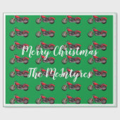 Rode motorfietsen op groene kerst cadeaupapier (Vlak)