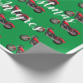 Rode motorfietsen op groene kerst cadeaupapier (Hoek)