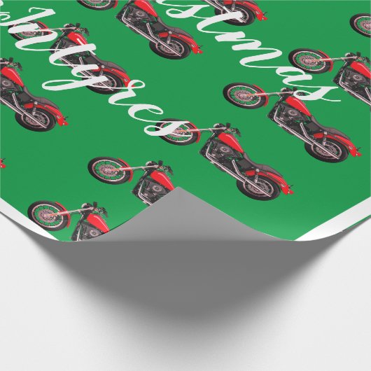 Rode motorfietsen op groene kerst cadeaupapier (Hoek)