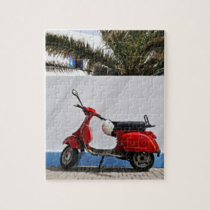 Rode motorscooter tegen de muur, Stromboli Island Legpuzzel