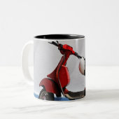 Rode motorscooter tegen de muur, Stromboli Island Tweekleurige Koffiemok (Voorkant links)