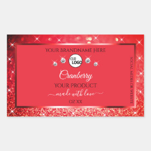 Rode mousserende glitteretiketten Logo juwelen Rechthoekige Sticker