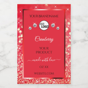 Rode mousserende glitteretiketten Logo juwelen Voedselcontainer Etiket