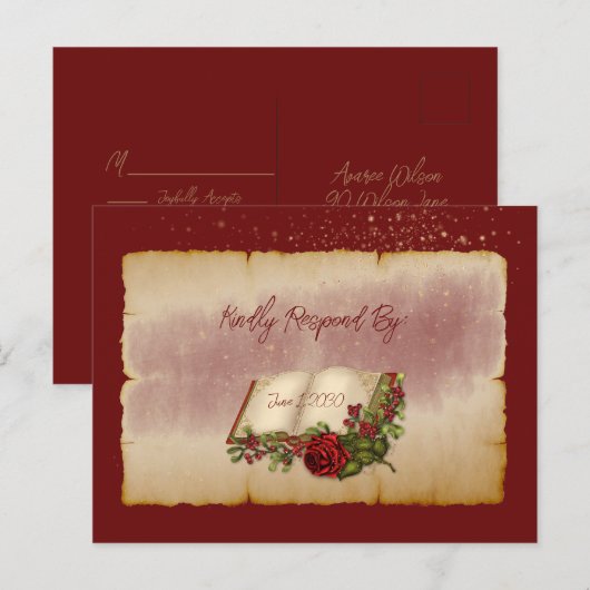 Rode mousserende Rozen op goudkleurige bijbelpagin Briefkaart (Voorkant / Achterkant)