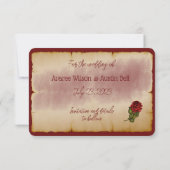 Rode mousserende Rozen op goudkleurige bijbelpagin Save The Date (Achterkant)