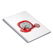 Rode mp3-speler en bekabelde oortelefoons notitieboek (Rechterzijde)