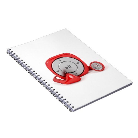 Rode mp3-speler en bekabelde oortelefoons notitieboek (Rechterzijde)