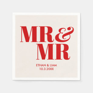 Rode Mr & Mr. bruidegom gepersonaliseerde bruiloft Servet