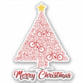 Rode MTB Fiets Kerstboom Vrolijk Kerstfeest Sticker (Voorkant)