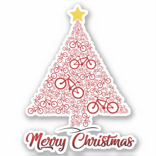 Rode MTB Fiets Kerstboom Vrolijk Kerstfeest Sticker (Voorkant)