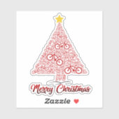 Rode MTB Fiets Kerstboom Vrolijk Kerstfeest Sticker (Vel)